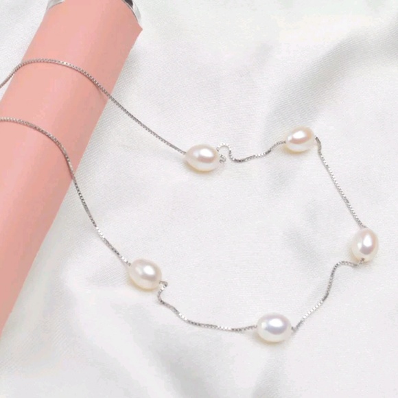 NEW Natural Pearl Sterling Silver S925 Necklace - Picture 3 of 6